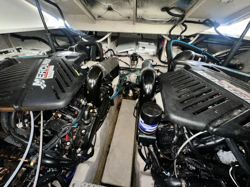 Slide: The Image of Engine room of a 2007 Sea Ray 380 Sundancer with twin MerCruiser engines. - 38