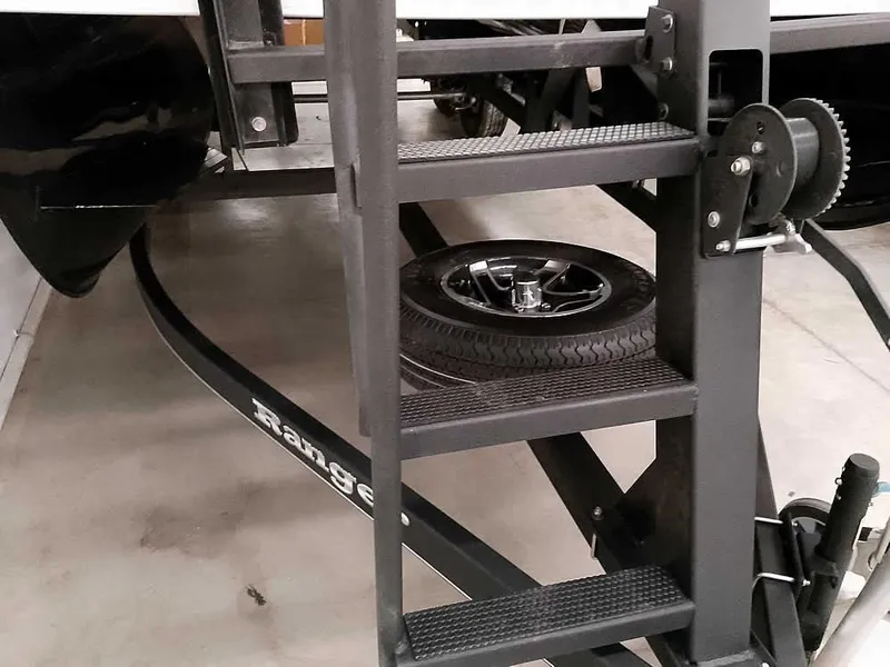 Slide: The Image of 2023 Ranger Reata 200F Pontoon trailer with spare tire and winch system. - 6