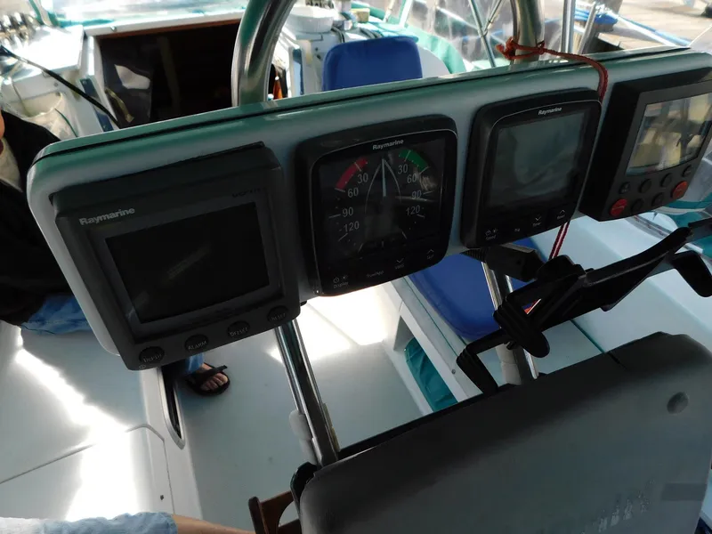 Slide: The Image of Cockpit of 1998 Catalina 34 Mark II sailboat with navigation instruments. - 6