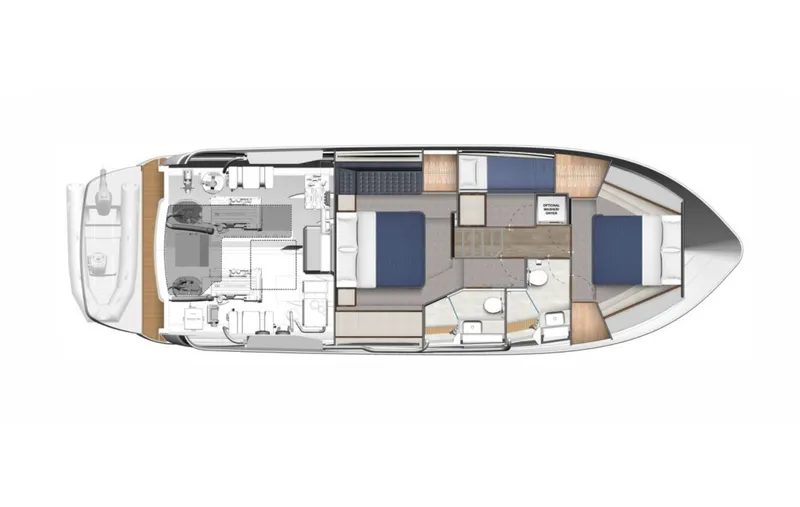 Slide: The Image of 2025 Riviera 4600 Sport Yacht on calm blue water, aerial view. - 5