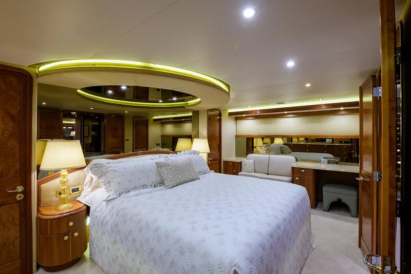 Slide: The Image of Luxurious bedroom interior of 2001 Westport 95 Raised Pilothouse MY yacht. - 3