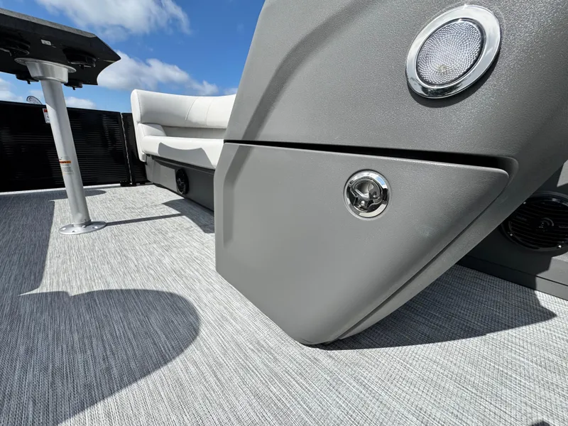 Slide: The Image of 2025 Bennington S Quad Bench 22 SSR interior with modern seating and sleek design. - 14