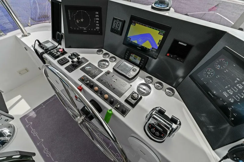 Slide: The Image of Boat control panel with navigation screens, steering wheel, and various instruments. - 8