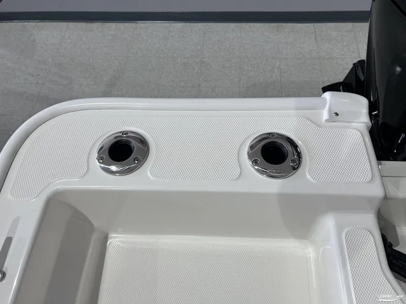 Slide: The Image of 2025 Boston Whaler 170 Montauk boat deck with dual cup holders. - 8