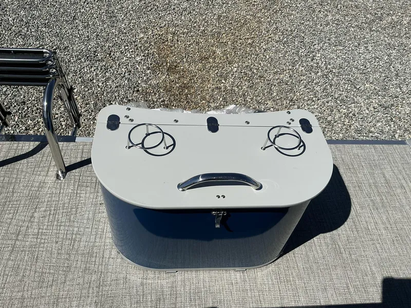 Slide: The Image of 2025 Avalon LSZ - 23 FT boat detail with metal fittings on deck. - 13