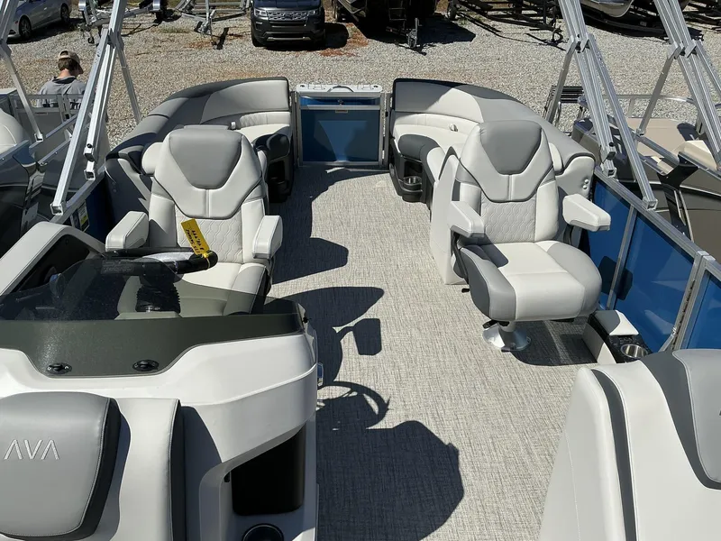 Slide: The Image of 2025 Avalon LSZ - 23 FT pontoon boat interior with luxurious seating and modern design. - 5