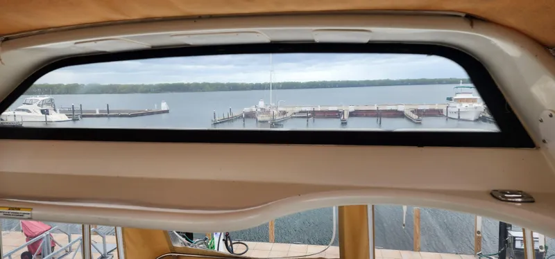 Slide: The Image of View from 2006 Carver 36 Aft Cabin Motor Yacht overlooking marina and docks. - 24
