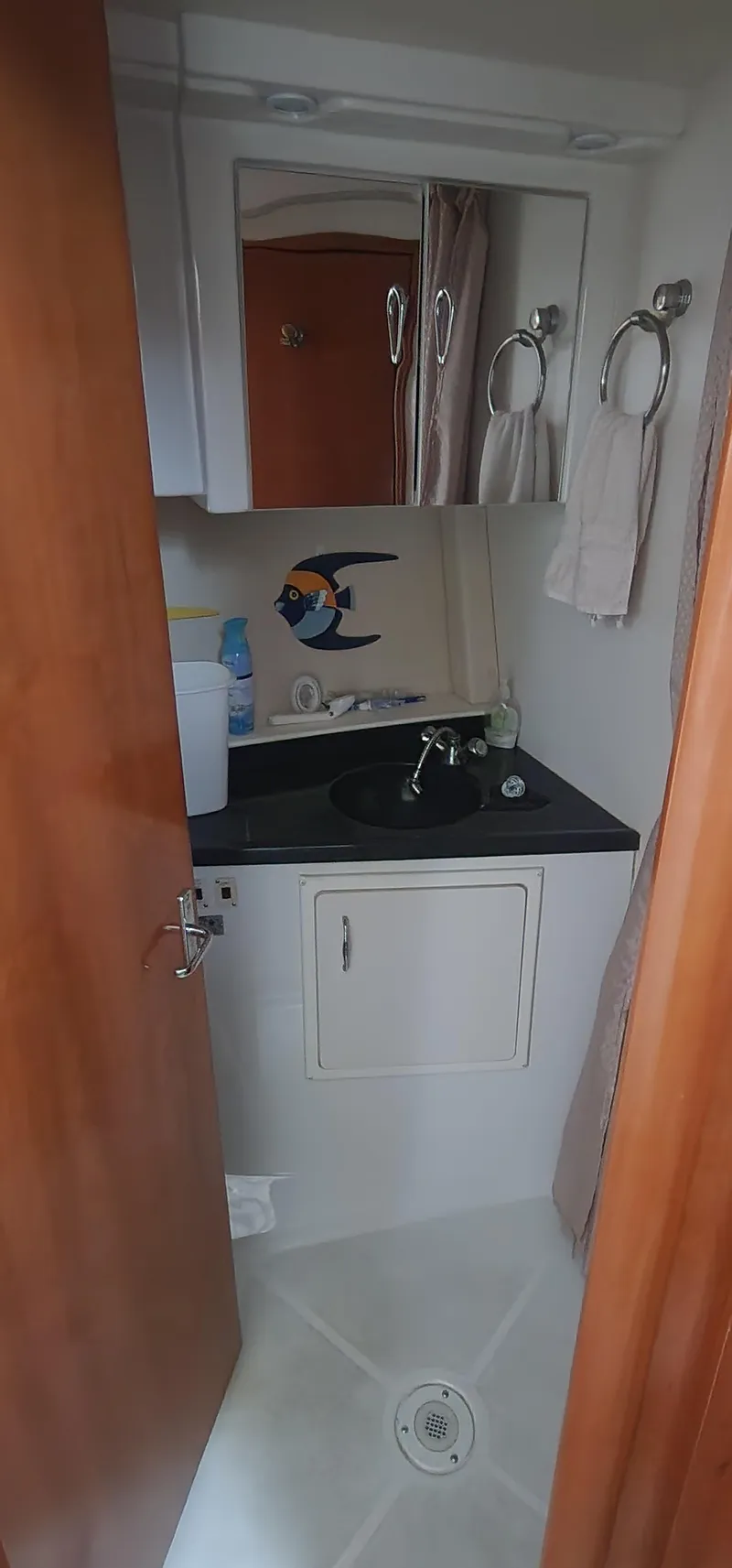 Slide: The Image of 2006 Carver 36 Aft Cabin Motor Yacht bathroom with sink and mirror. - 31