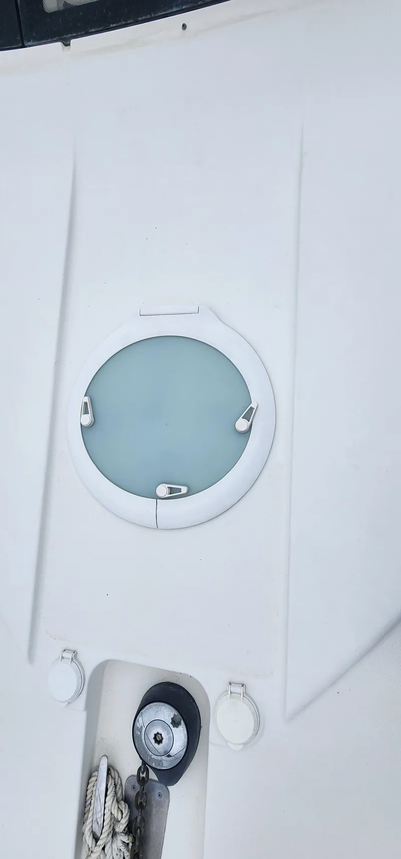 Slide: The Image of 2006 Carver 36 Aft Cabin Motor Yacht deck with hatch and fittings. - 9