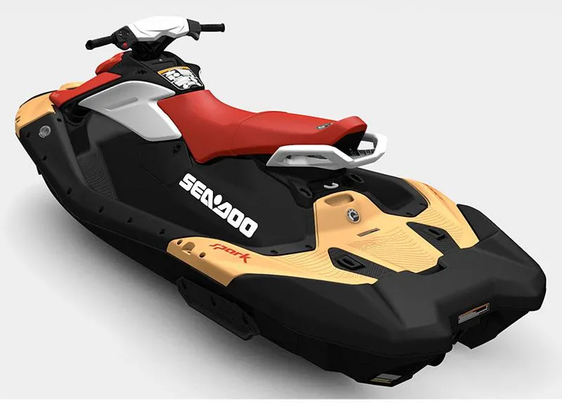 Slide: The Image of 2025 Sea-Doo Spark for 3, 90 hp iBR, red and black design, rear view. - 5