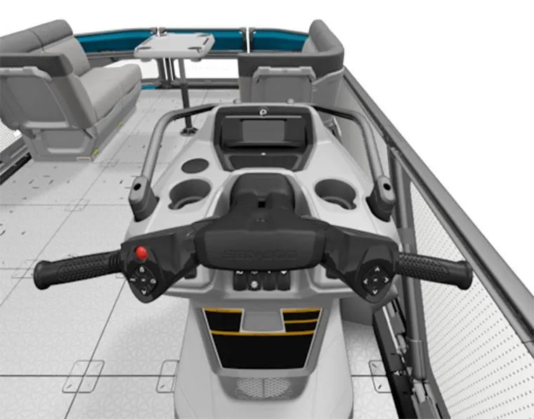 Slide: The Image of 2023 Sea-Doo Switch 19 interior with steering console and seating area. - 3