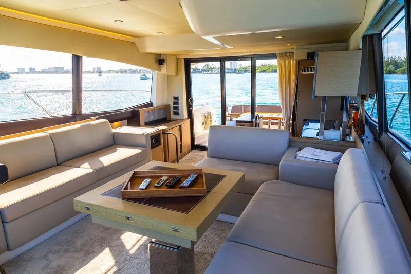 Slide: The Image of Luxurious interior of 2018 Prestige 560 Flybridge yacht with scenic water views. - 20