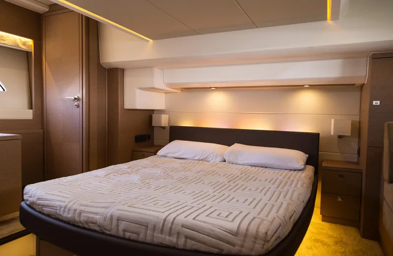 Slide: The Image of Luxurious bedroom interior of 2018 Prestige 560 Flybridge yacht with modern design. - 30