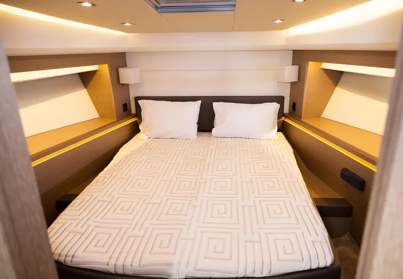 Slide: The Image of Luxurious bedroom interior of 2018 Prestige 560 Flybridge yacht with modern design. - 41