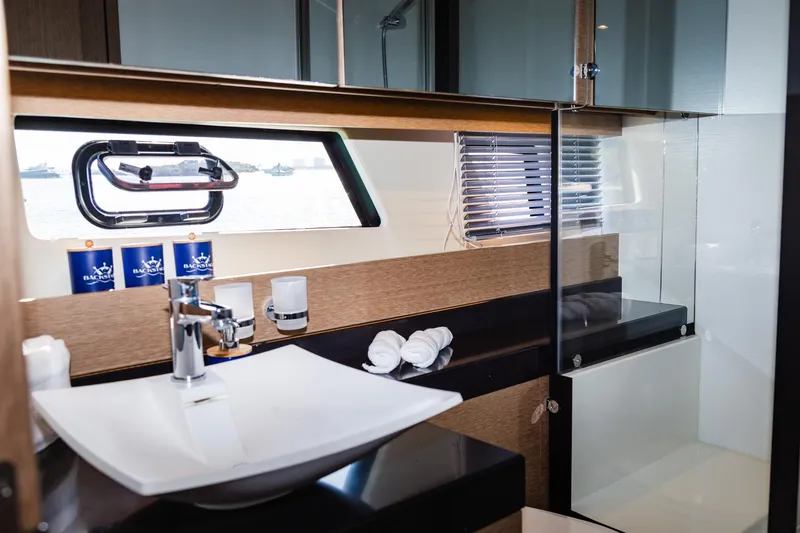 Slide: The Image of Luxurious bathroom interior of 2018 Prestige 560 Flybridge yacht with modern fixtures. - 42