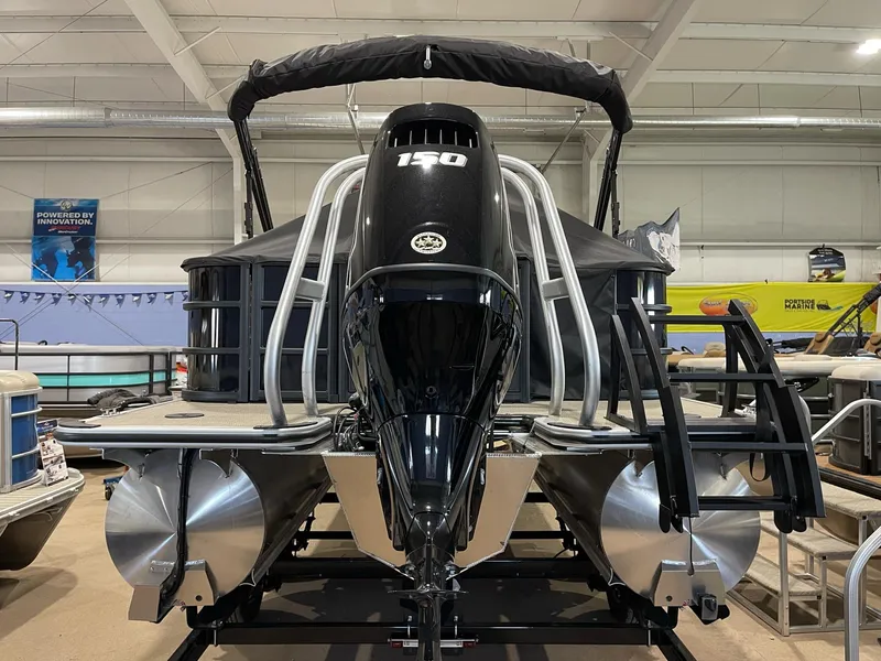 Slide: The Image of 2025 Bentley Pontoons 223 Fish boat with powerful engine in showroom. - 3