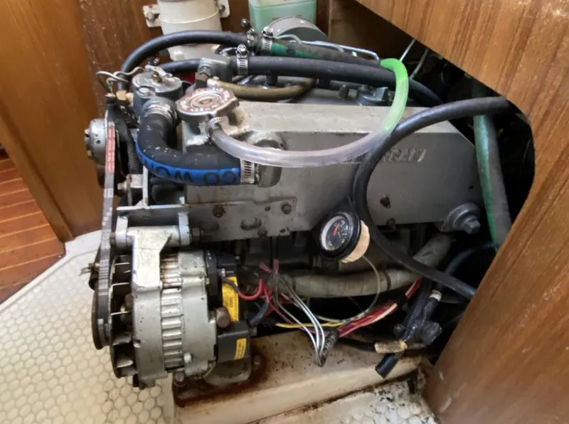 Slide: The Image of Engine of a 1995 Catalina 36 MkII sailboat, showing detailed components and wiring. - 41
