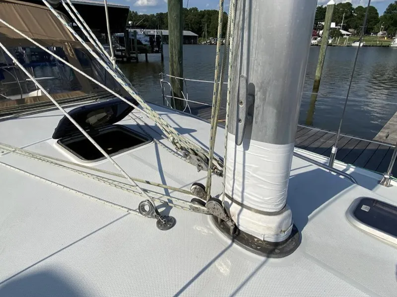 Slide: The Image of Deck of 1995 Catalina 36 MkII sailboat with rigging and open hatch. - 5