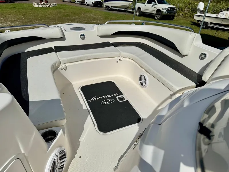 Slide: The Image of 2008 Hurricane FunDeck 211 O/B boat interior with spacious seating and sleek design. - 6