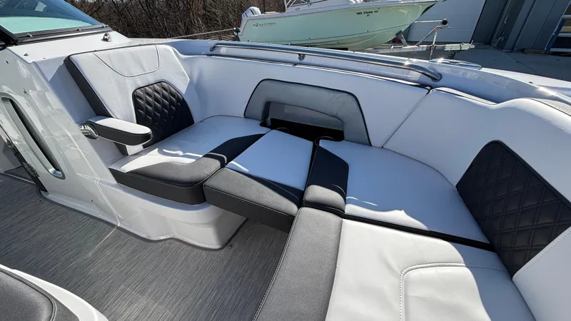 Slide: The Image of Luxurious seating on 2025 Monterey M65 boat with modern design and comfortable upholstery. - 31