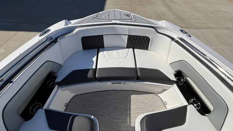 Slide: The Image of Luxurious seating area on 2025 Monterey M65 boat, featuring sleek design and comfortable upholstery. - 34