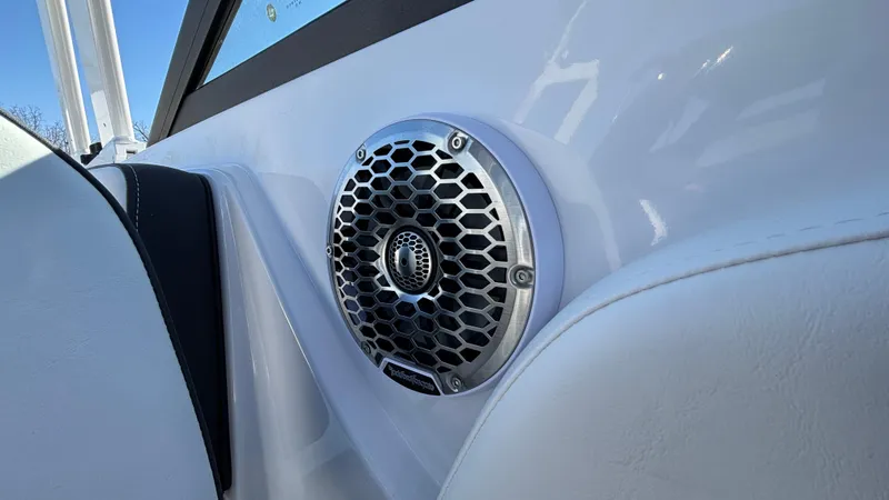Slide: The Image of Speaker detail on 2025 Monterey M65 boat interior, featuring sleek design and modern aesthetics. - 42