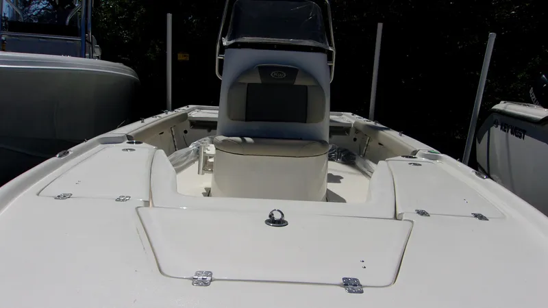 Slide: The Image of 2025 Key West 210 Bay Reef boat, spacious deck, center console, white finish. - 8