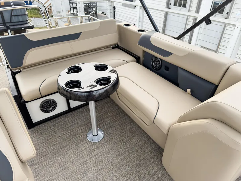 Slide: The Image of Luxurious seating area on 2025 Godfrey Sweetwater 22' Flip Lounge Tritoon boat. - 11