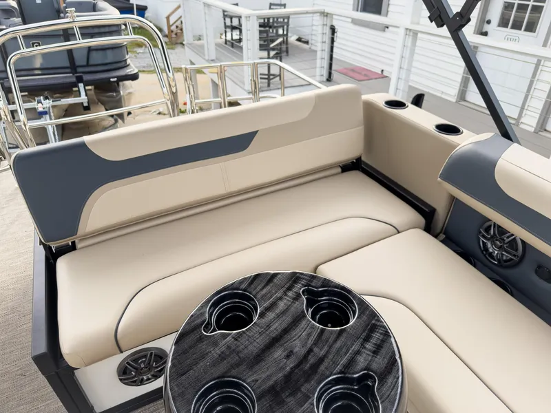 Slide: The Image of Luxurious seating on 2025 Godfrey Sweetwater 22' Flip Lounge Tritoon with cup holders. - 18