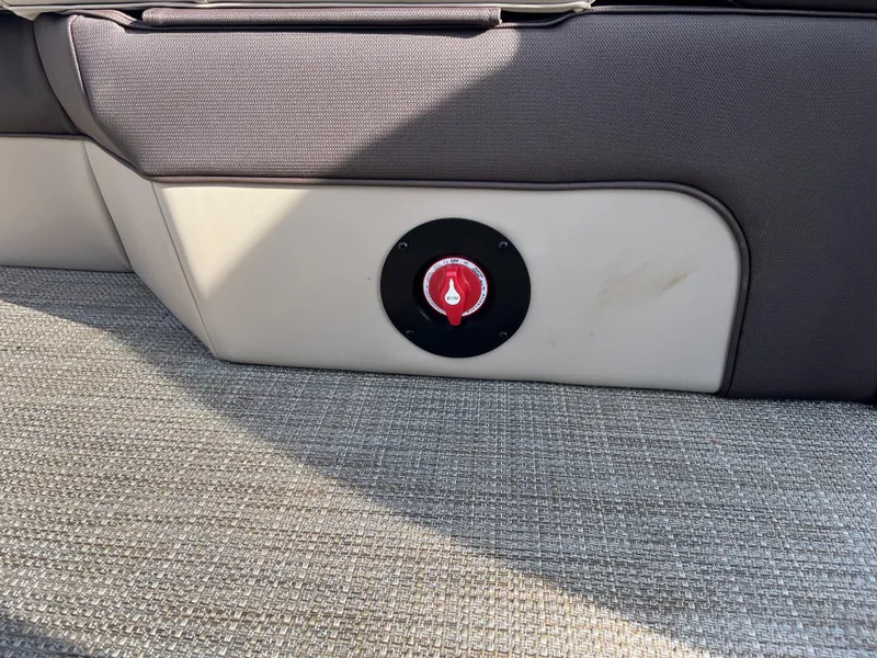 Slide: The Image of 2025 Bentley Pontoons 223 Elite Admiral interior detail with red circular feature on seating. - 20