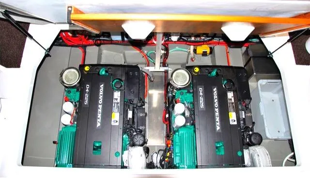 Slide: The Image of Engine compartment of 2019 Sargo 33 All Season with dual Volvo Penta engines. - 11