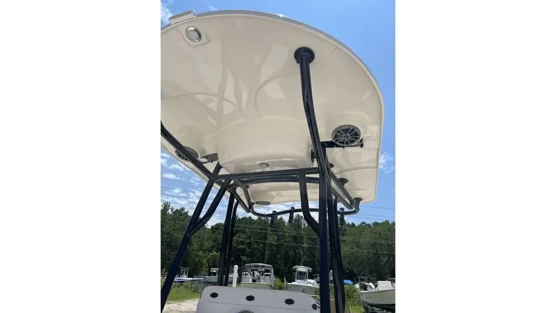 Slide: The Image of 2023 Sea Chaser 23 LX boat canopy with sturdy black supports. - 11