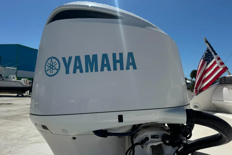 Slide: The Image of Yamaha outboard motor on 2018 Regal 29 OBX boat with American flag in background. - 34
