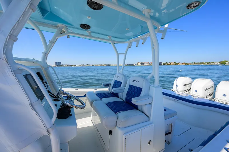 Slide: The Image of 2019 Yellowfin 34 Center Console boat interior with ocean view. - 25