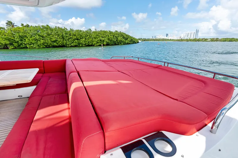 Slide: The Image of Luxurious interior of 2014 Sunseeker 68 Sport Yacht with modern furnishings and large TV. - 16