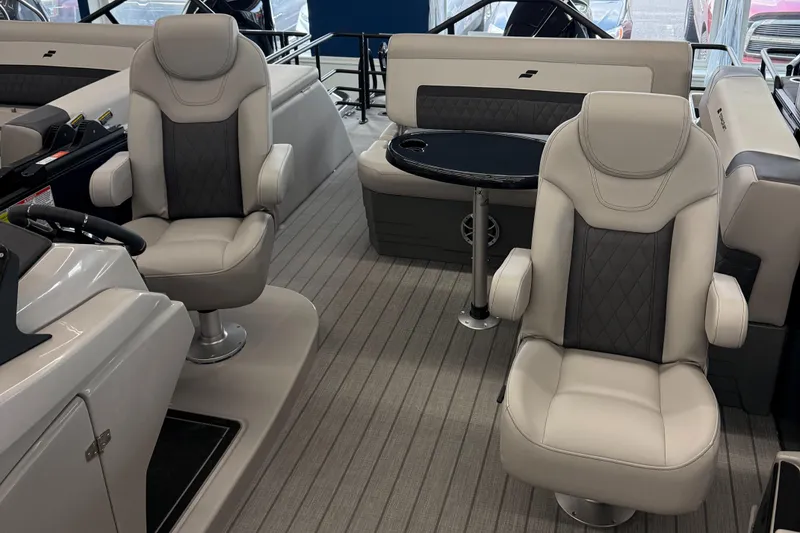 Slide: The Image of 2025 Starcraft SLS 3 Q DH boat interior with plush seating and sleek design. - 3