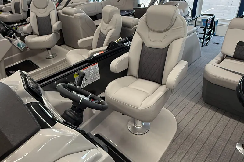 Slide: The Image of Luxurious interior of 2025 Starcraft SLS 3 Q DH boat with plush seating and modern design. - 12