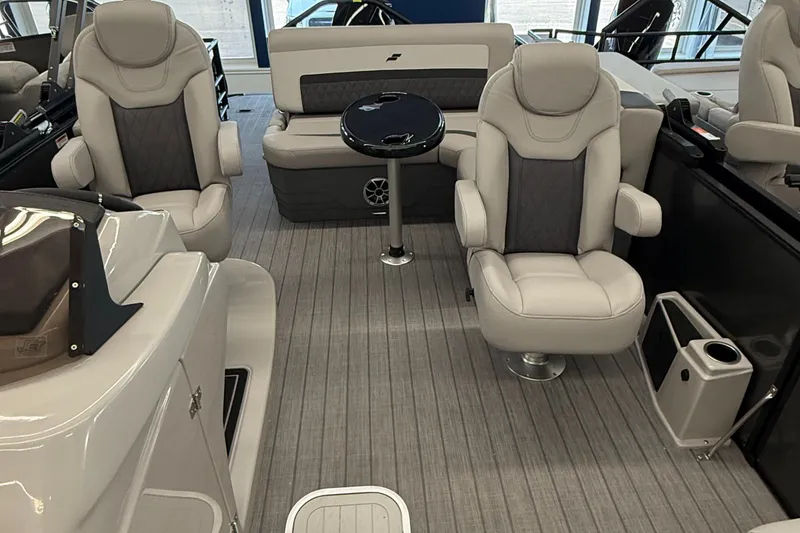 Slide: The Image of Luxurious interior of 2025 Starcraft SLS 3 Q DH boat with plush seating and sleek design. - 13