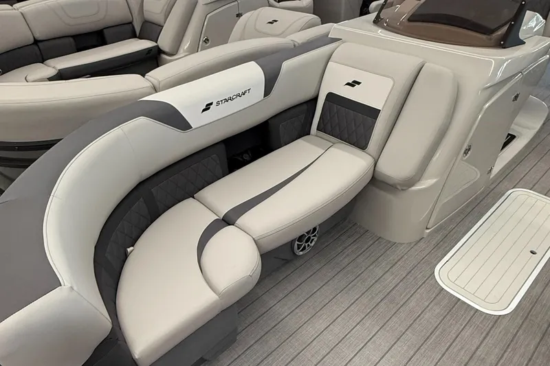 Slide: The Image of Luxurious seating on 2025 Starcraft SLS 3 Q DH boat, featuring modern design and comfort. - 15