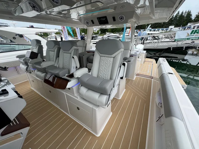 Slide: The Image of Luxurious seating on the 2026 Regal 50 SAV yacht, featuring modern design and comfort. - 17