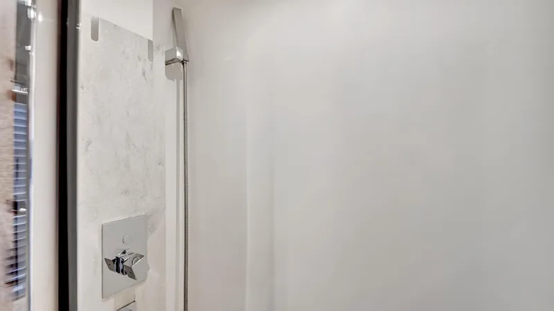 Slide: The Image of Modern shower with chrome fixtures in a Prestige 680, 2018 model. - 18
