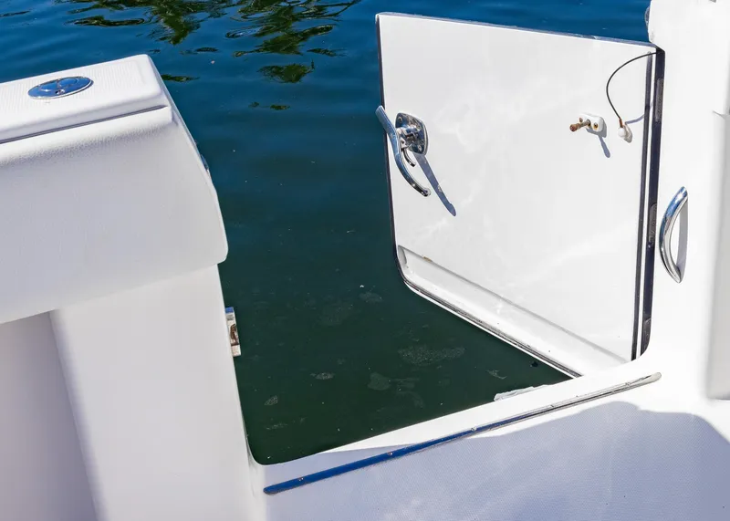 Slide: The Image of Invincible 37 Catamaran 2019, open side door view, near water. - 21