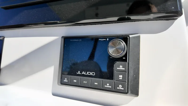 Slide: The Image of JL Audio system on 2025 Sea Fox 288 Commander boat dashboard. - 14
