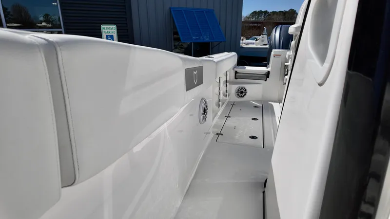 Slide: The Image of 2025 Sea Fox 288 Commander boat interior with sleek white design and modern features. - 18