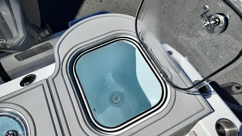Slide: The Image of Livewell on 2025 Sea Fox 288 Commander boat, open lid, ready for fishing. - 21