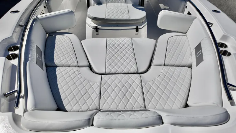 Slide: The Image of Luxurious seating on 2025 Sea Fox 288 Commander boat with quilted upholstery. - 28