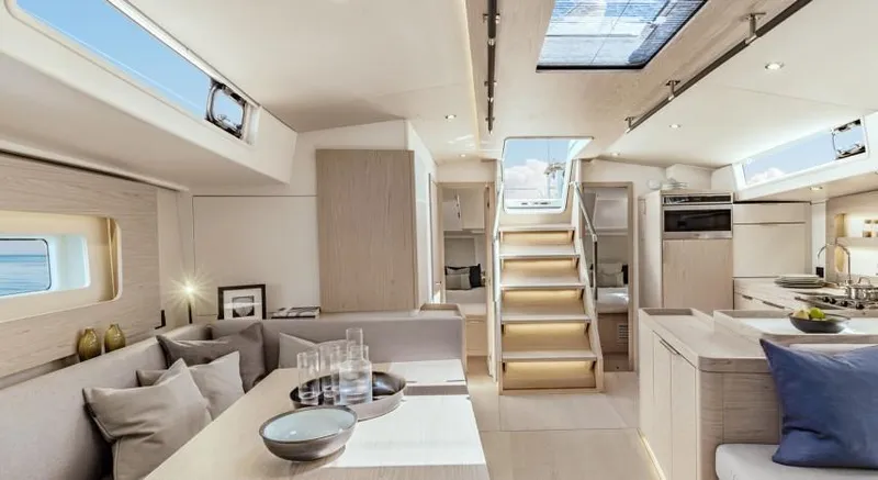 Slide: The Image of Luxurious interior of 2025 Beneteau Oceanis Yacht 54, featuring modern design and spacious layout. - 16