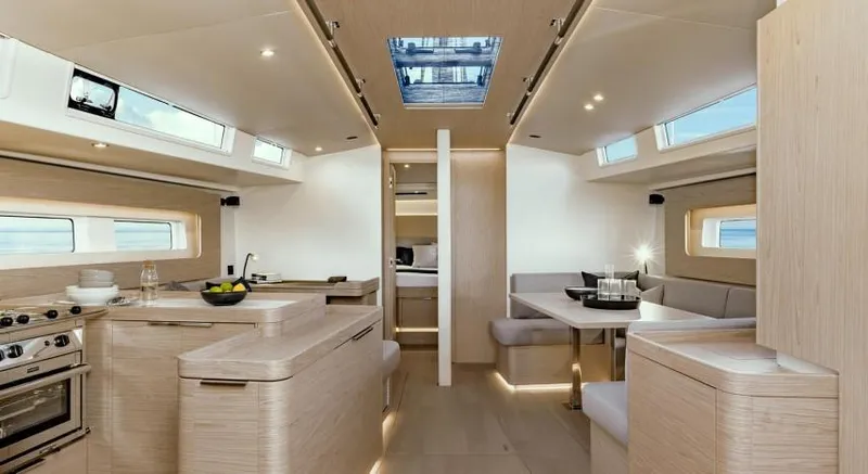 Slide: The Image of Luxurious interior of 2025 Beneteau Oceanis Yacht 54, featuring modern design and spacious layout. - 21