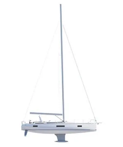 Slide: The Image of 2025 Beneteau Oceanis Yacht 54, sleek design, side view, white hull, modern sailing vessel. - 27