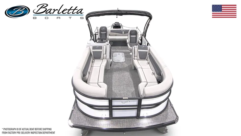 Slide: The Image of 2025 Barletta Cabrio 24UC pontoon boat with sleek design and modern features. - 4